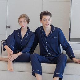 Men's Sleepwear Spring Ice Silk Couples Nightwear Women And Men Matching Pyjamas Set Cardigan Homewear Female Male Loungewear Dropship