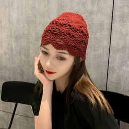 Hats Ladies Hat Hollow Lace Handmade Crochet Knit Soft Elastic Solid Colour Women's Beanie Non-Slip Cap