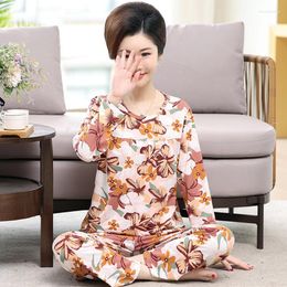 Women's Sleepwear Fdfklak Middle Aged Mother's Pyjamas Set Large Size Long Sleeve Suit Casual Home Clothes Print Pyjama Pour Femme