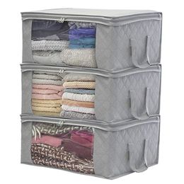 Storage Boxes Bins 1Piece Large Box Zipper Cover Window Folding Organiser Bedroom Shelf Wardrobe Cloth Toy Fabric Foldable For Objects 230907