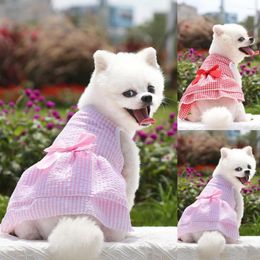 Dog Apparel Princess Dress 5 Sizes Puppy Washable Plaid Printing Pet Soft Two-legged Costume Skirt For