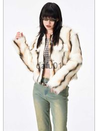 Women's Fur Faux Fur Thick Faux Fox Fur Coat for Women Vintage Cropped Jacket Fluffy Jacket Turndown Collar Eco Fox Fur Jacket Gradient Clothes x0907