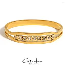 Bangle Greatera 316L Stainless Steel Round Cubic Zirconia Charm Bangles Bracelets For Women Gold Plated Geometric Cube Bracelet Jewelry