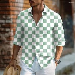 Men's Casual Shirts 2023 Checker Printed Long Sleeve Shirt Outdoor Designer Top Button Lapel High Definition Pattern S-6XL
