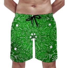 Men's Shorts Green Mandala Gym Summer Vintage Floral Print Sportswear Beach Quick Dry Fashion Design Plus Size Swimming Trunks