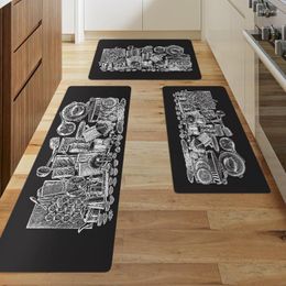 Carpets Kitchenware Print Kitchen Mat Entrance Doormat Retro Printed Rug Home Floor Balcony Anti-Slip Carpet Decor