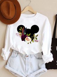 Women's Hoodies Flower Ear Trend Autumn Spring Fashion Print Mouse Pullovers Holiday Cartoon Women Casual Female Graphic Sweatshirt