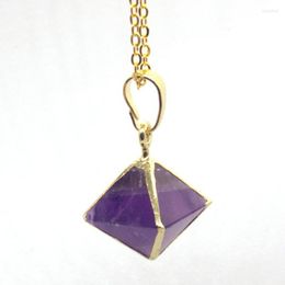 Pendant Necklaces KFT Natural Healing Crystal Quartz Stone Rose Pink Pyramid Lantern Reiki Necklace Chain Jewelry