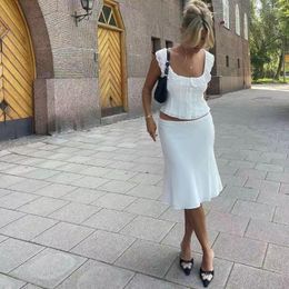 Skirts Women Ruffles Lace Collar Vest Top High Waist Midi Length Sexy Tumpet Skirt Set