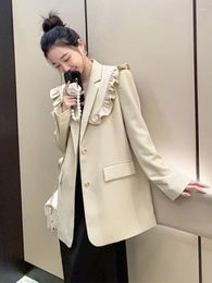 Women's Suits UNXX Ruffles Solid Women Blazers Spring AutumnSolid Long-Sleeved Single Breasted Loose Female Outwear Tops Jacket Clothing