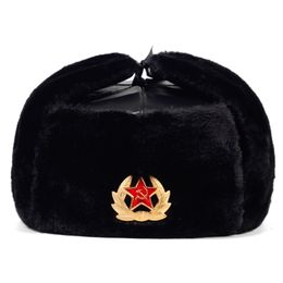 BeanieSkull Caps Soviet Army Military Badge Russia Bomber Hats Pilot Trapper trooper Hat Winter Faux Rabbit Fur Earflap Men Snow 230907