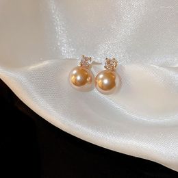 Stud Earrings Designs French Retro Luxury Champagne Pearl For Women Girls Korea Simple Zircon Crystal Wedding Gifts 2023