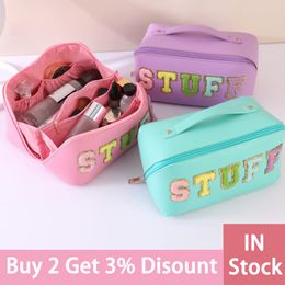 Cosmetic Bags Cases Folding Cosmetics Bag Letter Patches PU Leather Makeup Bag Fashion Make Up Organiser Large Capacity Waterproof Toiletries Bags 230906