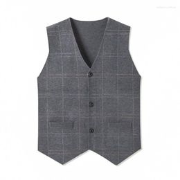 Men's Vests Men Knit Vest Buttons Down V Neck Sleeveless Sweater Cardigan Thick Basic For Autumn Winter Plaids Business Retro Vintage A1903
