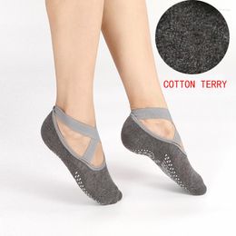 Women Socks X Cross Cotton Terry Non Slip Female Pilates Sweat Absorbent Breathable Gym Fitness Dance Barre Nonskide