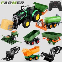 ElectricRC Car Simulation Electric RC CAR Farmer Tractor Combine Harvester Multi Accessory Farm Remote Control Car Christmas Gifts 230906