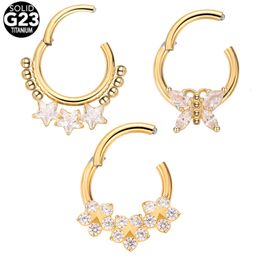 Labret Lip Piercing Jewellery 1Pc ASTM 36 Prong Set Zircon Star Butterfly Clicker Nose Ring Earring Hoop Body 230906