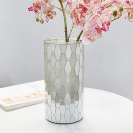 Vases European Mosaic Light Gold Geometric Glass Vase Fashion Home Juke Restaurant Lucky Bamboo Decorative Ornaments