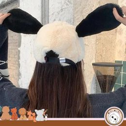 Visors Fluffy Dog Ears Baseball Cap For Women Cute Plush Hat Winter Warm Thicken Kawaii Cartoon Girls Y2K Fur T124