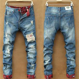 Men Stylish Ripped Jeans Pants Biker Classic Skinny Slim Straight Denim Trousers335p