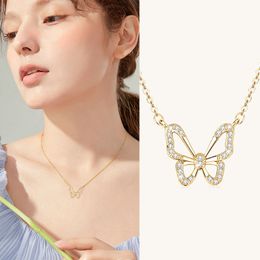 High quality Classic Butterfly Diamond Necklace 925 sterling silver plated 18K gold clavicle chain for women hiphop Jewellery Gift