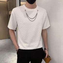 Men's T Shirts 2023 Summer Solid Colour Round Neck T-shirts Necklace Decorate Bottomed Shirt Short Sleeve Tshirts White/black