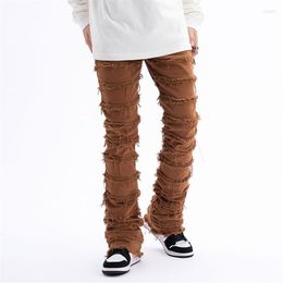 Men's Jeans Mens Hip Hop Streetwear Striped Tassel Frayed Straight Baggy Jean Pants Male Female Solid Colour Casual Denim Trou243O