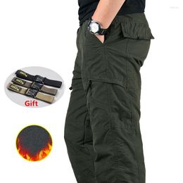 Men's Pants Winter Cargo Casual Warm Thicken Fleece Male Cotton Multi Pockets Long Trousers Military Tactical M-3XL