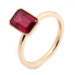 Cluster Rings 10K Yellow Gold #8 Synthetic Ruby 6x9mm Emerald Cut Miligrant Effect US Ring Size 7 Fast