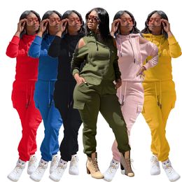 Hooded Two Piece Sets Tracksuits Women Fashion Off Shoulder Hoodie and Pants Set Free Ship