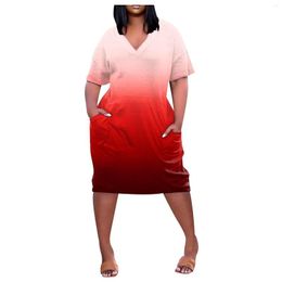 Casual Dresses 2023 Women'S Summer Plus Size V Neck Short Sleeve Knee Pocket Dress For Women Womens Long