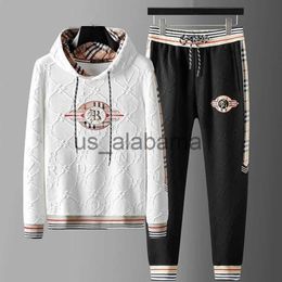 Men's Tracksuits Men's Fashion Hooded Long-sleeved Hoodie Set Autumn and Winter New Fashion Plus Cashmere Printed Embroidery Casual Two-piece Set x0907