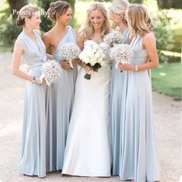 Light Blue Covertible Bridesmaid Dresses Pleated Floor length Country Beach Wedding Guest Party Gowns Sexy Backless Long Prom Dress Custom Made 2023