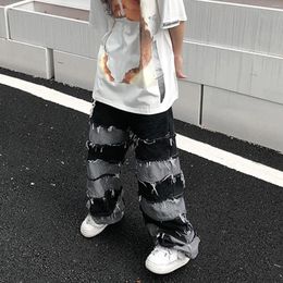 Men's Jeans Mens Comfortable Fringe Pants Drop Wide Leg Hip Hop Street Sports Trousers Harajuku Unisex Sweatpants Pantalones