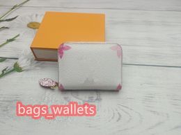 Women Zippy Short Wallets Emed Flowers Wallet Mini Coin Purse Coated canvas M84217 with Original Box