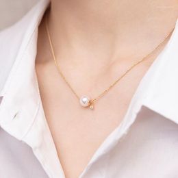 Chains Lefei Fashion White Pink Luxury 8 - 9mm Round Akoya Pearl Necklace Women 18K Gold Paster S925 Chain Party Wedding Charms Jewellery