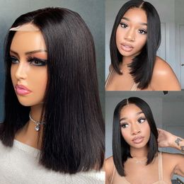 Malaysian Peruvian Indian Brazilian Natural Black Colour 100% Raw Virgin Remy Human Hair Silky Straight 2x6 Transparent Lace Closure Bob Wig