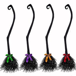 Other Event Party Supplies Halloween Witch Broom with Colourful Ribbon Children Flying Broomstick Props Masquerade Accessories Halloween Decor 230906