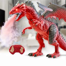 ElectricRC Animals 47CM Spray Dragon Rc Dinosaur Roar Walking Electric Remote Control Simulation Model Toys For Children Christmas Gifts 230906