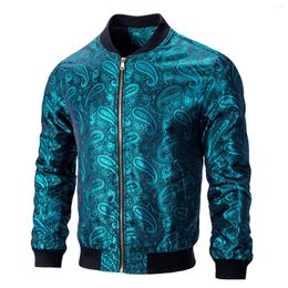 Men's Jackets Hi-Tie Elegent Teal Blue Mens Jacket Woven Paisley Zipper Coat Lightweight Bomber Sport Streetwear Windbreaker Baseball