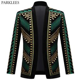 Luxury African Embroidery Cardigan Blazer Jacket Men Shawl Lapel Slim Fit Striped Suit Jacktes Male Party Prom Wedding Costumes 21249h