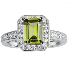 Cluster Rings Natural Green Peridot Ring Women Silver 925 Band Wedding Design 6x8mm Emerald Cut Gemstone Jewellery August Birthstone R005GPN
