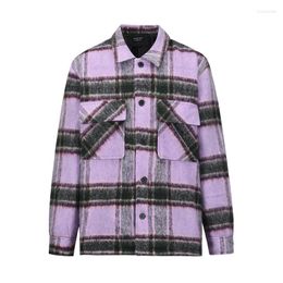Men's Jackets High Quality Street Fashion Mohair Purple Plaid Jacket Lapel Shirt Casual Coat Unisex