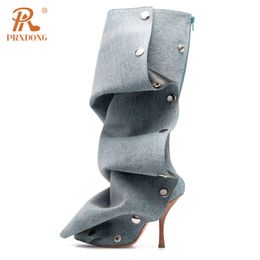 Boots PRXDONG Sexy High Heels Autumn WInter Knee For Women Pointed Tow Blue Brown Dress Party Female Long Size 42 230907