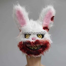 Party Masks Bloody Plush Bunny Mask Halloween Ghost Festival Mask Realistic Bloody Rabbit Headgear Itaewon Prop Halloween Horror Mask x0907