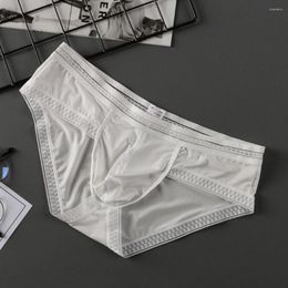Underpants Men Briefs Ice Silk Underwear Men'S Sexy Transparent Breathable Low Waist Lace Edge Male Panties Lingerie