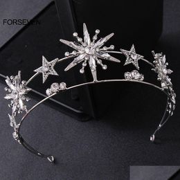 Hair Jewellery Baroque Princess Diadem Bling Star Tiara And Crown Goldsier Colour Metal Headbands For Bride Drop Delivery Hairjewelry Dhwun