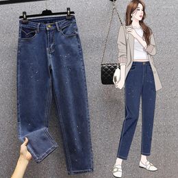 Women's Jeans Autumn Embroidery For Women 2023 Stretch Ankle Length Casual Denim Pants Ladies Fashion Harem Mom Blue Cowboy