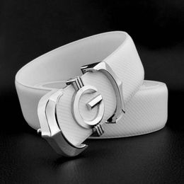 Cintura da uomo alla moda di alta qualità in vera pelle di design bianco casual pelle bovina cintura con fibbia liscia di colore puro