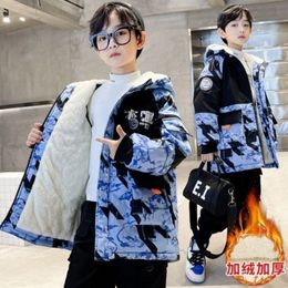 Jackets 2023 4 14 Years Very Keep Warm Winter Boys Jacket Teenager Mid Length Plus Velvet Thickening Hooded Cotton Coat For Kids 230906